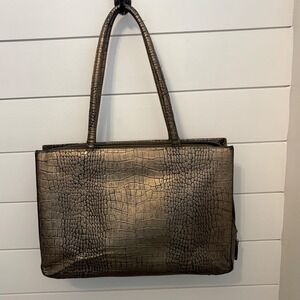 Vintage Leather Franklin Covey embossed Crocodile Handbag Laptop bag‎
